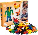 Doos van Plus-Plus BIG met 150 stukjes, met afbeeldingen van bouwwerken en spelende kinderen.