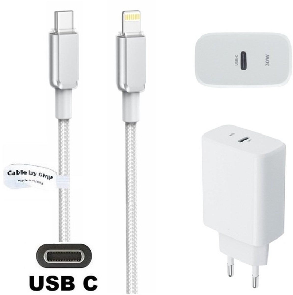 OneOne 30W super snellader en screenprotector van glas voor iPhone 13 Pro Max en iPhone 14 Plus + 0,9m USB C naar Lightning kabel. PD lader. Universele oplader adapter. Glazen screenprotector past op Apple iPhone 13 Pro Max & iPhone 14 Plus