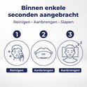 Illustratie van 3 stappen: reinigen, aanbrengen en slapen met mondtape.