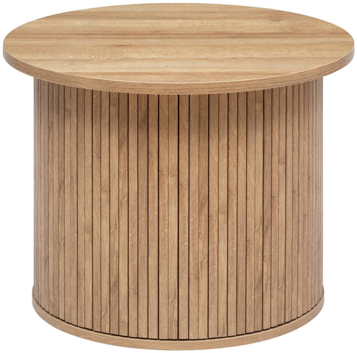 Ronde bijzettafel met geribbeld onderstel in eikenlook COLVA