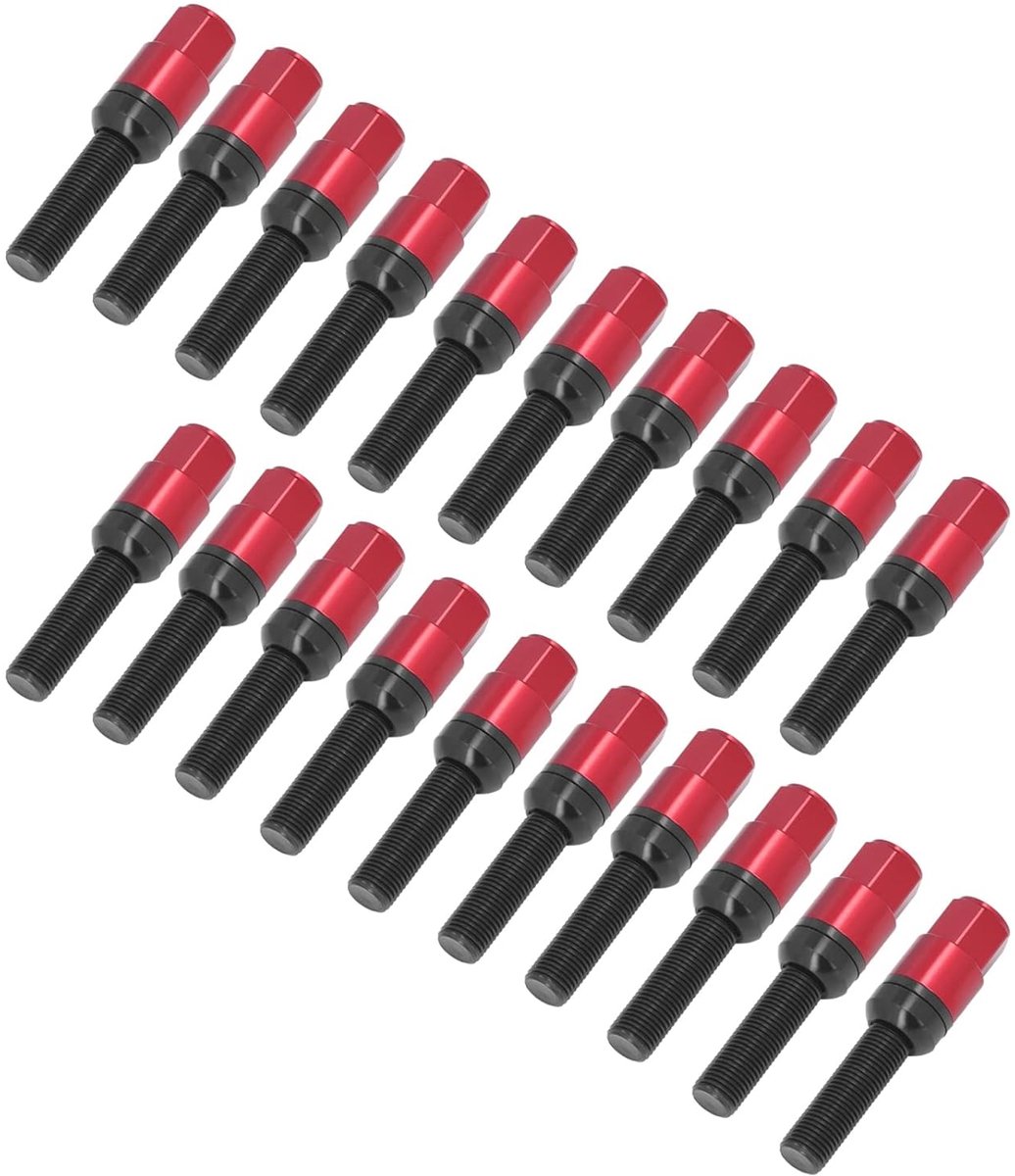 SnelShoppen - Conische Zitting Wielbouten M14x1.5, R13 Balzadels, Hoge Kwaliteit, Aluminium Legering, Rood, Voor Voertuigen - 17mm Hex, 45mm Draad