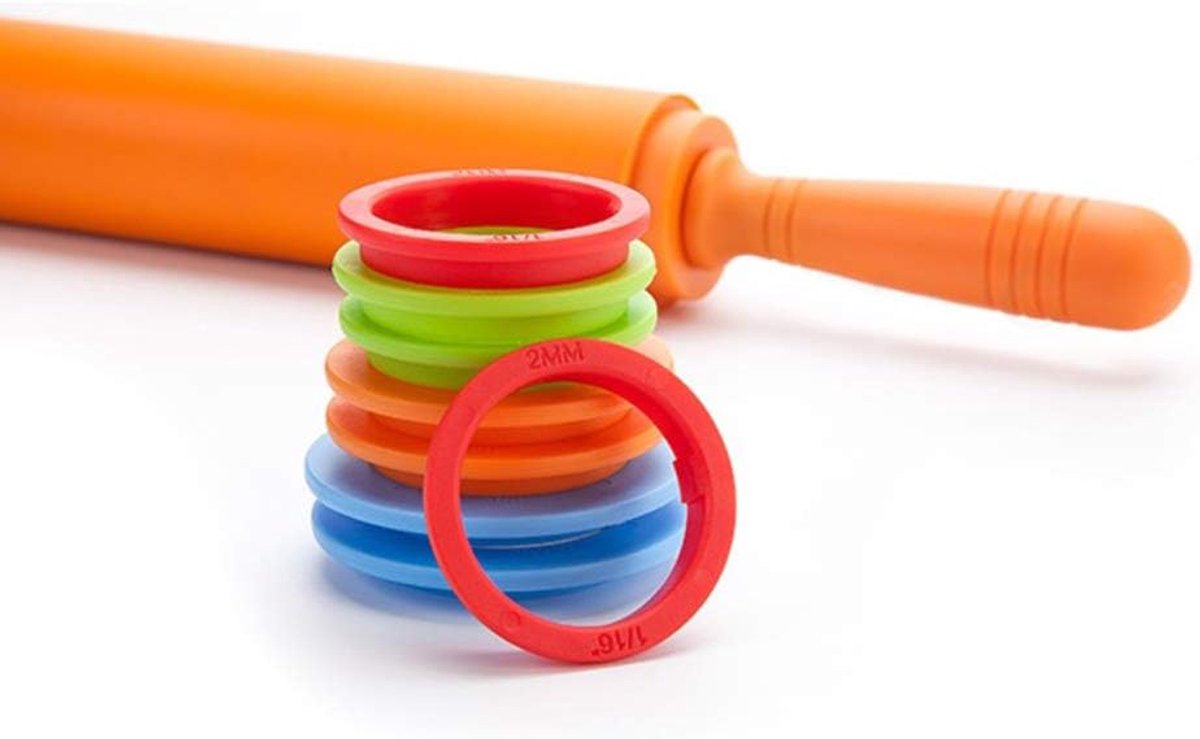 SnelShoppen - Deegroller met Rings voor Verstelbare Dikte, Antiaanbak Silicone Deegroller voor Bakken van Pizza, Taart, Koekjes en Meer