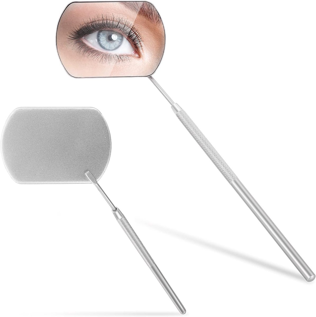 SnelShoppen - Multifunctionele Vierkante Oogschaduw Spiegel - Draagbare RVS Make-up Spiegel - Valse Wimpers Applicator Accessoires - Stijlvolle Zilver