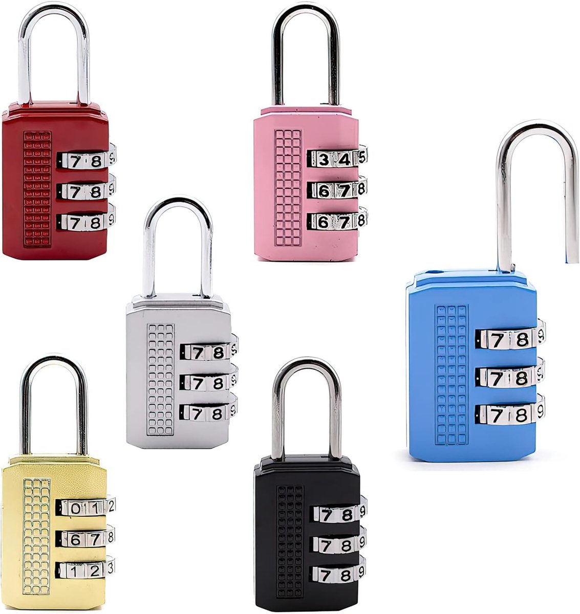 SnelShoppen - Set van 6 Combinatiesloten Hangslot met Cijfercode, Kleine Bagage Combinatieslot voor Reisbagage, Kluis, Koffer, Sporttas
