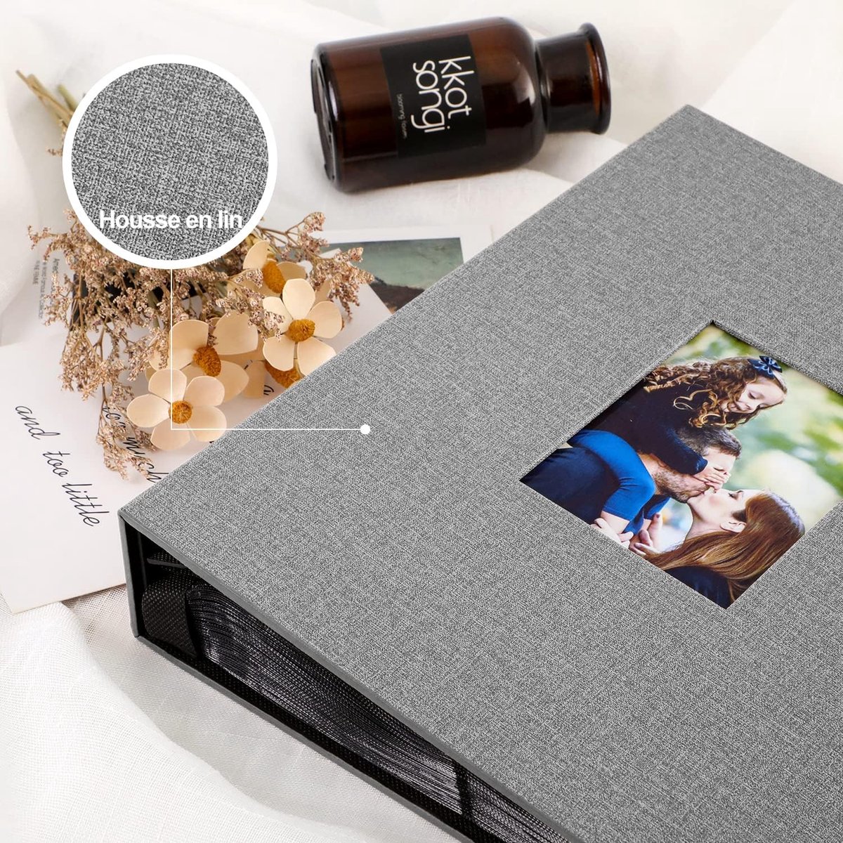 SnelShoppen - Fotoalbum Groot 10 x 15 cm voor 1000 Foto's, Luxe Linnen Album met 125 Bladen, Ideaal voor Verticale en Horizontale Foto's - Grijs