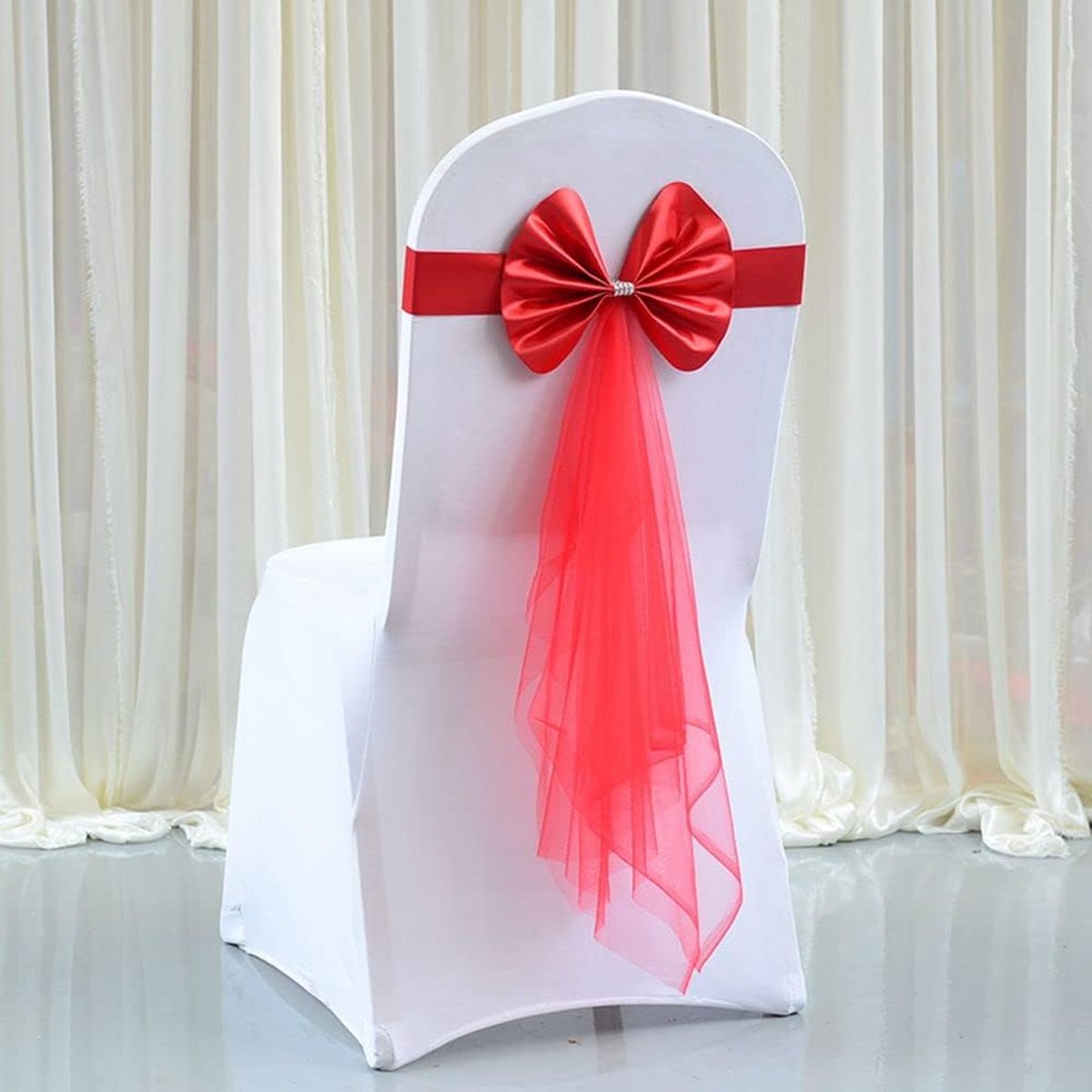SnelShoppen - 4 Stuks Stoelhoezen Strijkhoezen Satijnen Sierlinten Elastische Decoratie voor Bruiloft Feest Kerst Kleurvol voor DIY Projecten