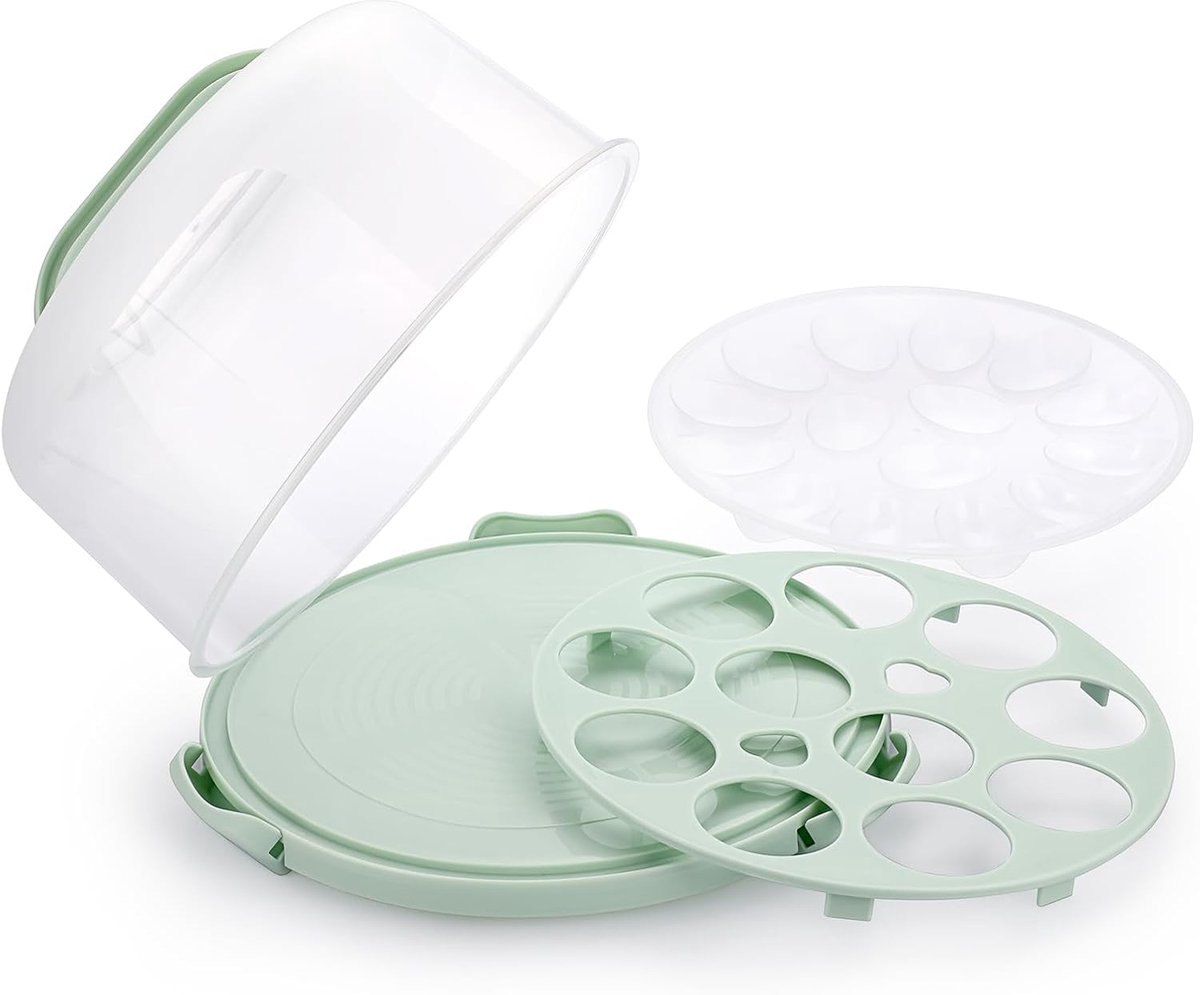 SnelShoppen - Plastic Draagbare Taartdoos met Handgrepen, Multifunctionele Taartstandaard met Eierschaal voor Cupcakes, Desserts, Brood en Taarten (Gr