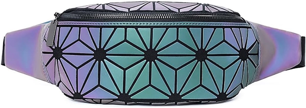 SnelShoppen - Geometrische Luminous Holografische Heuptas voor Mannen en Vrouwen, Reflecterende Rugzak voor Reizen, Festivals, Hardlopen, Sport, Fashi