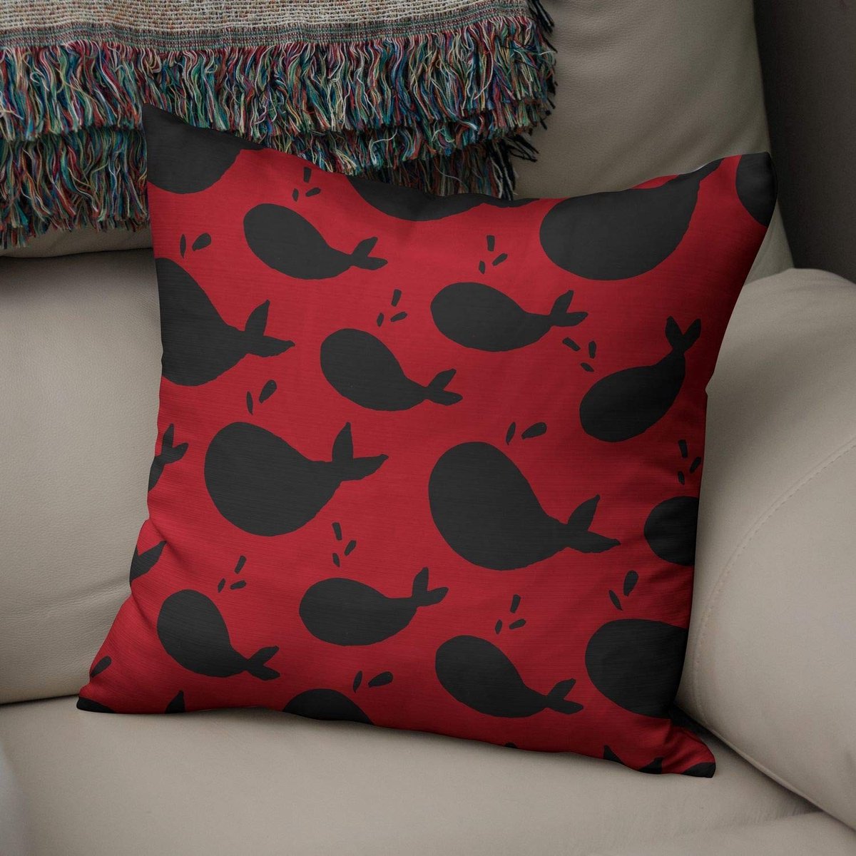 Omgoods - Decoratieve Kussensloop Rood/Zwart, 43x43 cm