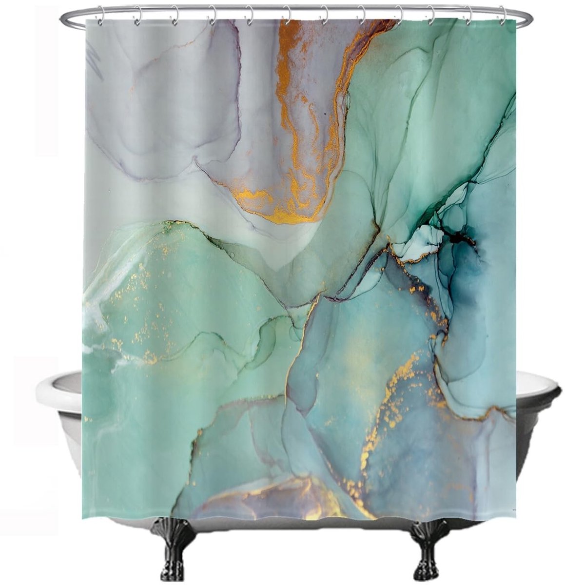 Omgoods - Douchegordijn - Marmer Groen Blauw Waterverf 180 x 200 cm