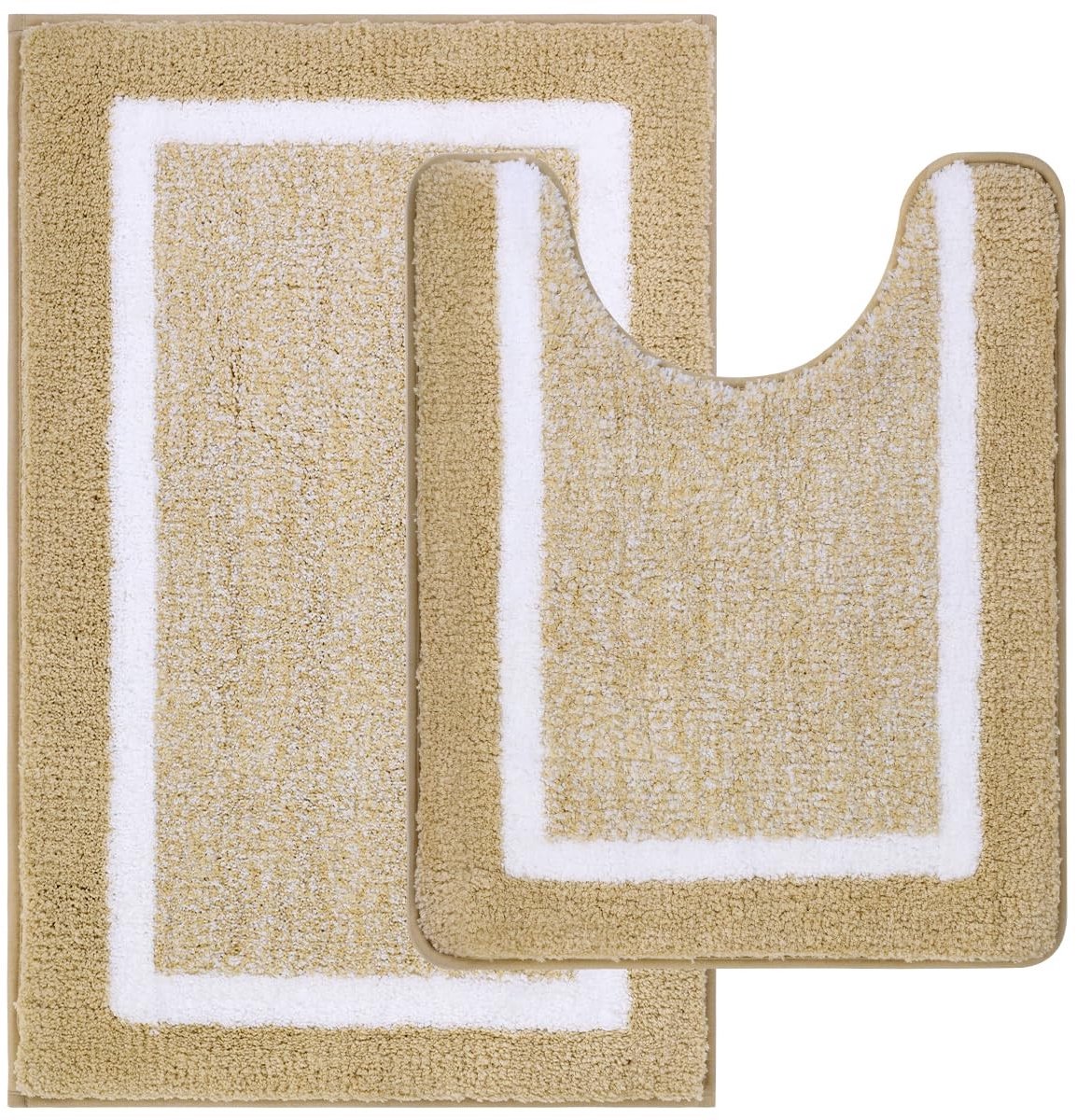 Omgoods - Badmat Set van 2 - Ultra Zachte Microfiber Badmat en Toiletmat - Beige