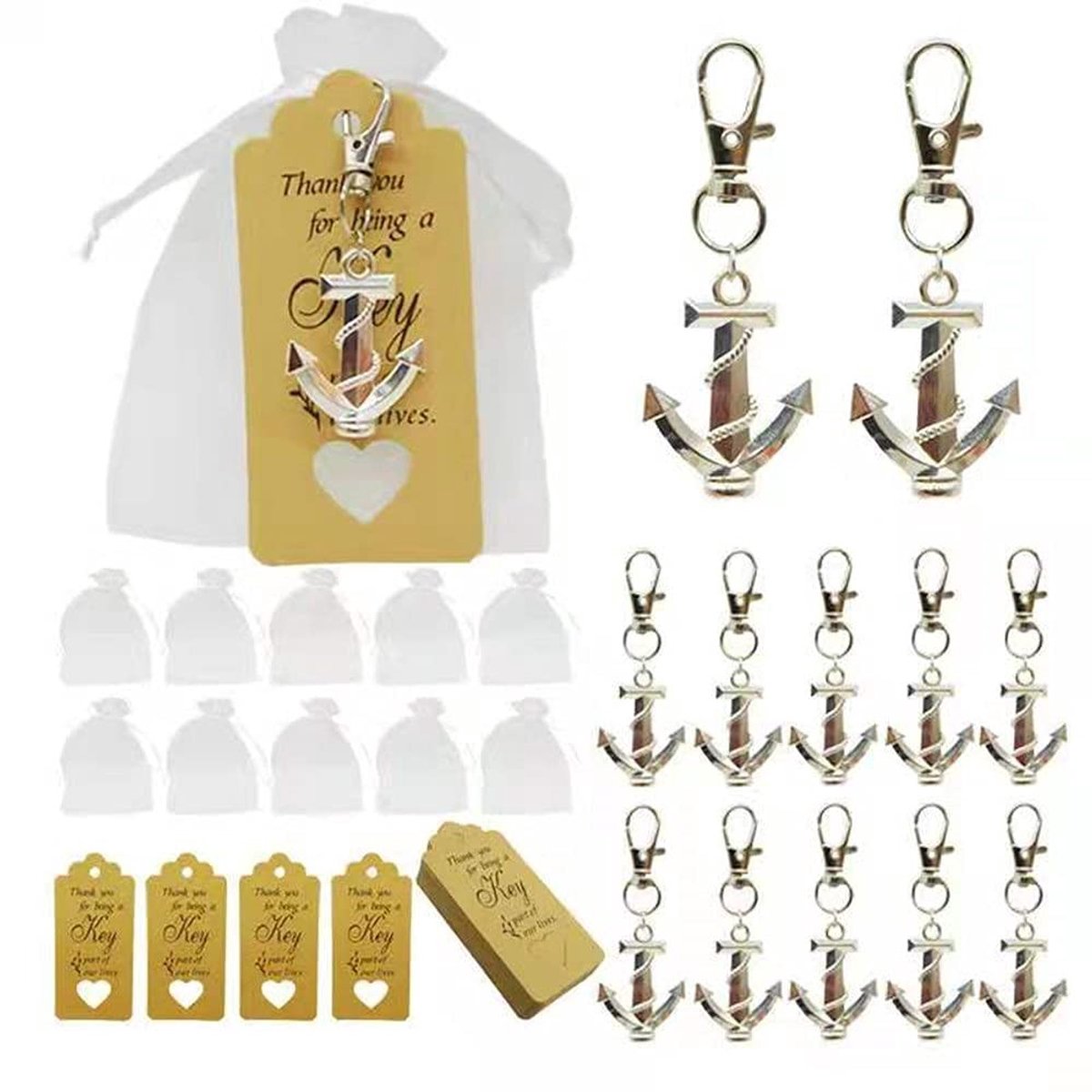 Omgoods - Set van 50 Anker Sleutelhangers voor Feestjes