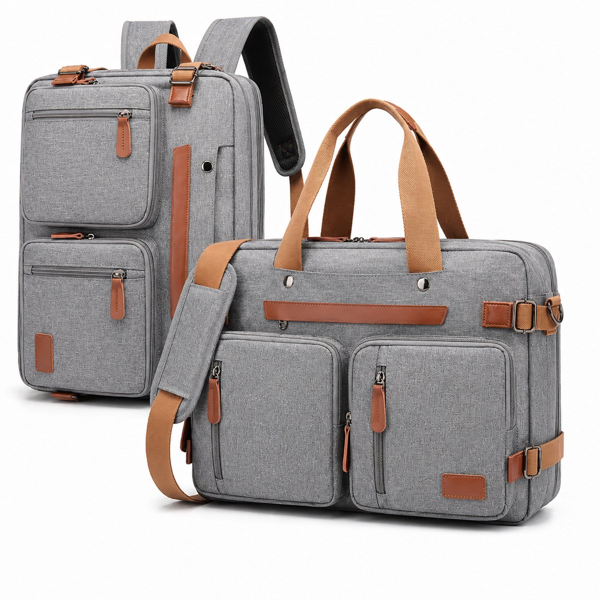 Laptoptas 17,3 inch - 2-in-1 Laptop Rugtas - Laptop Schoudertas - Grote Werktas - Spatwaterdichte Laptoptas - Grijs