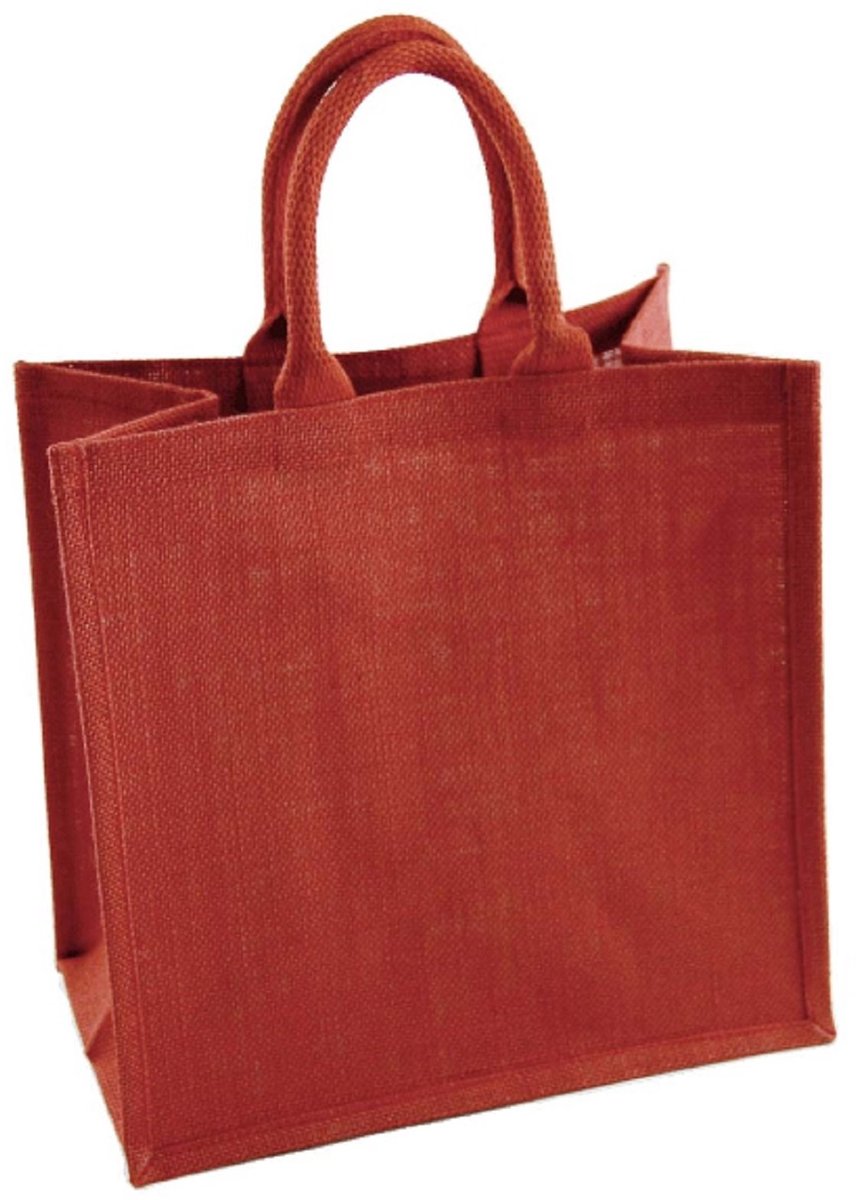 Omgoods - Grote Rode Jute Tas met Verstevigde Handvatten