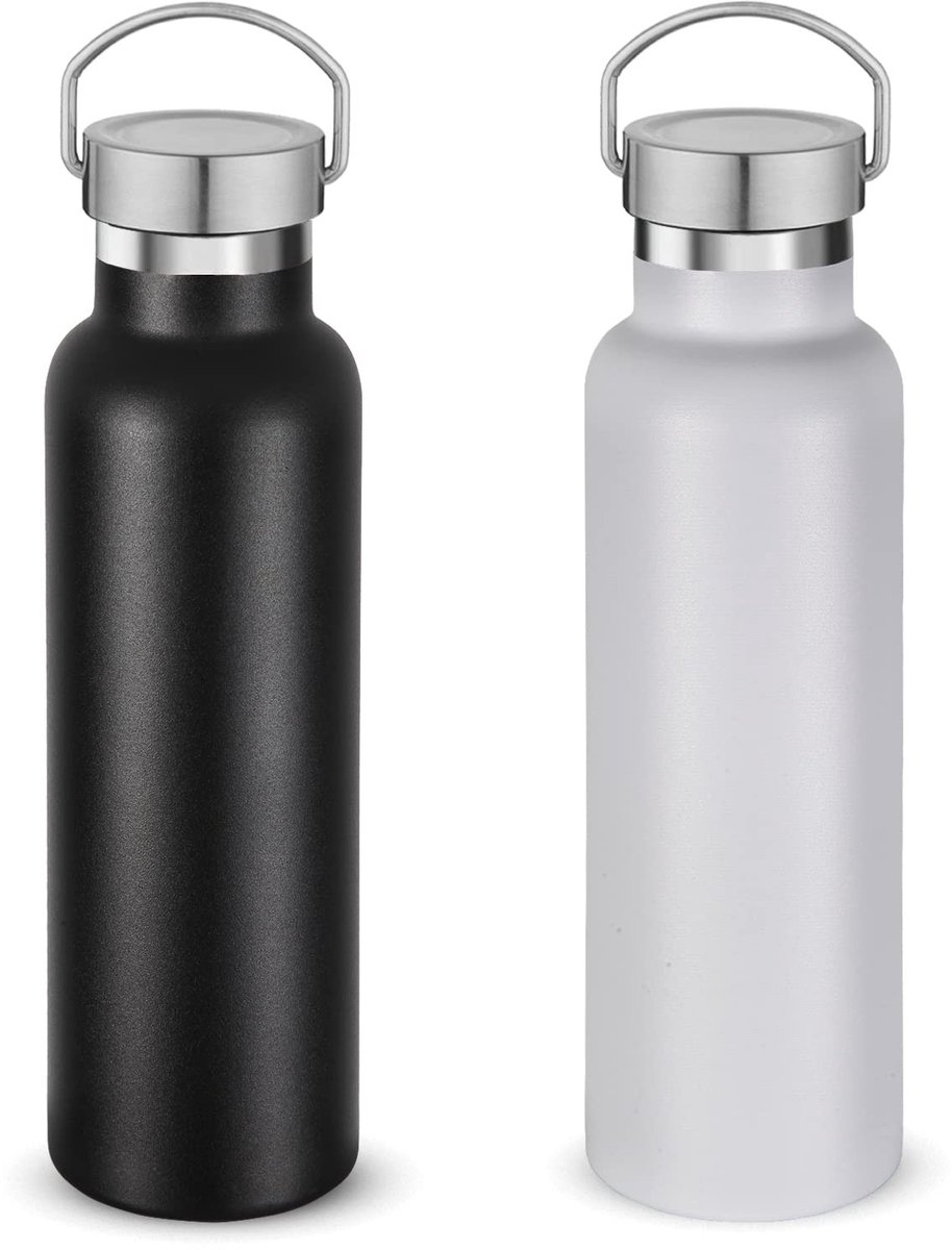 Omgoods - Set van 2 Geïsoleerde Waterflessen 600 ml, RVS