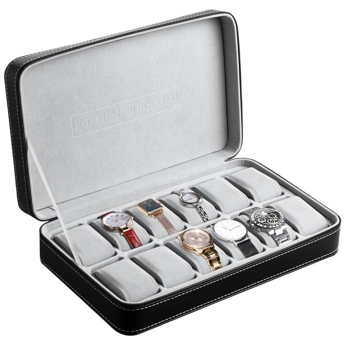 Omgoods - Heren Horloge Box met 12 Compartimenten in Luxe Faux Leer