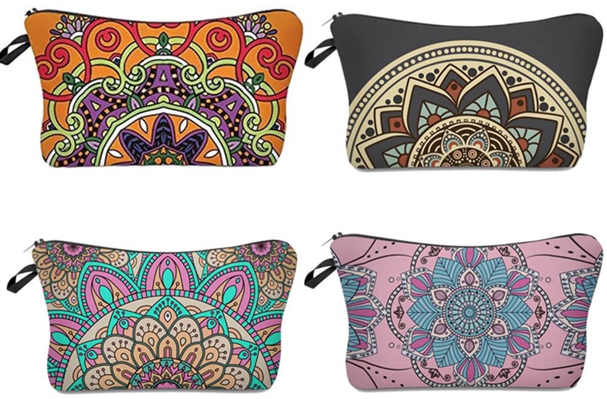 Omgoods - Set van 4 Canvas Makeup Tassen met Mandala Print voor Reizen en School