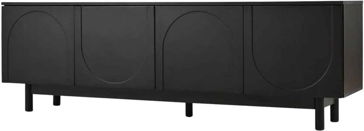 Happiq Tv Meubel 175 x 38 x 56 Cm - Zwart Licht luxe Design - Modern Lowboard met Verstelbare Planken - voor Woonkamer Black
