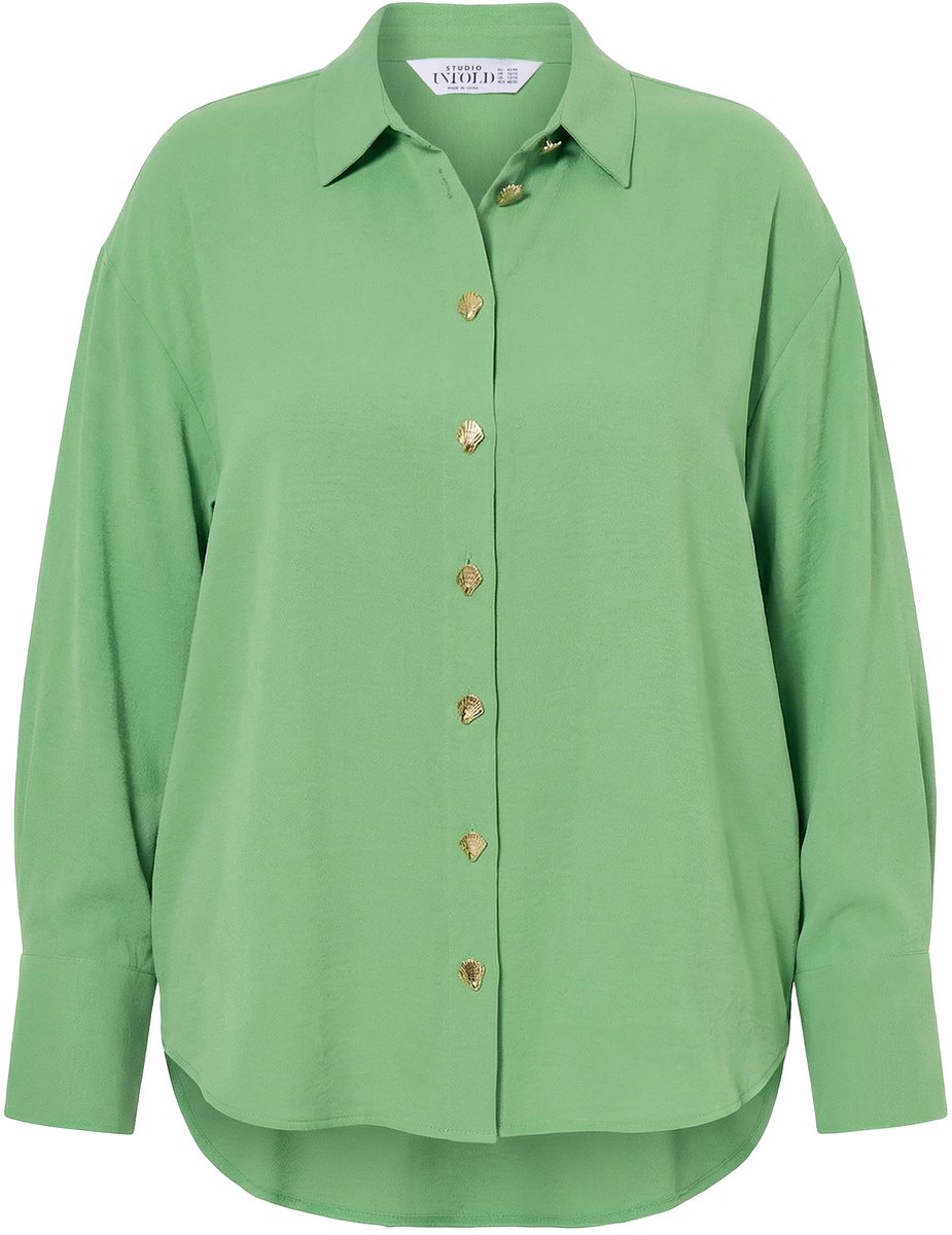 Studio Untold - Dames - Overhemdblouse oversized sierknopen - Appelgroen - Maat 42+