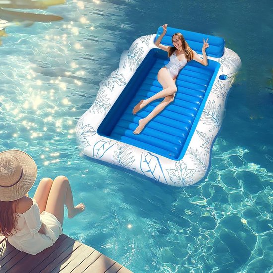 Waterhangmat Opblaasbaar - Drijvende Zwemmatras - Water Recreatie - Met Bekerhouder - 120 cm Breed - Blauw — afbeelding 2