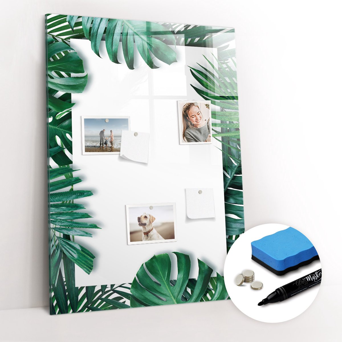 Tulup Whitebord - Monstera frame - 70 x 100 cm - Groente Magneetbord Foto - Gratis 5 Sterke Magneten + Whiteboard Marker & Wisser - Design Memobord - Magnet Board - Productiviteit Tools