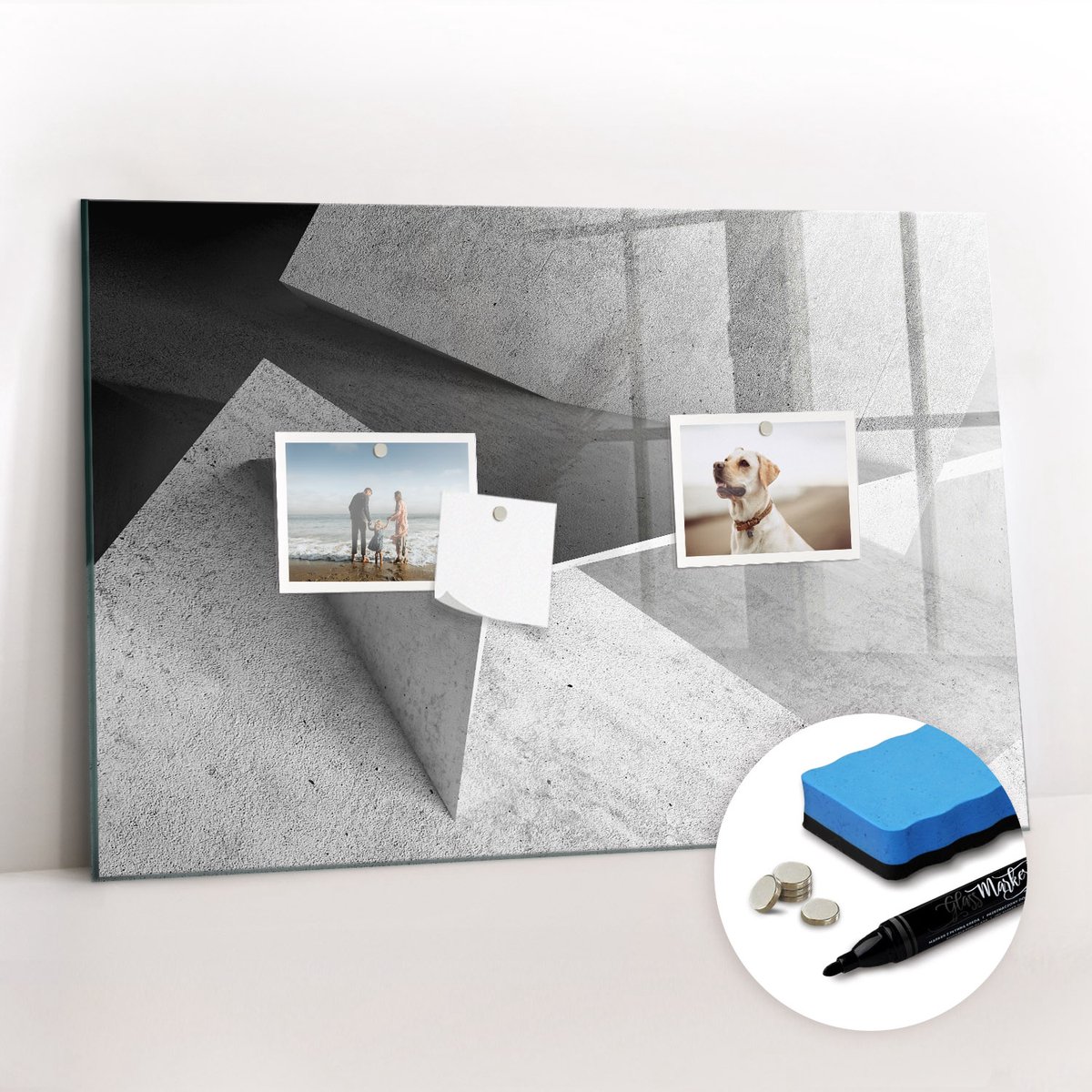 Tulup Whitebord - Abstracte driehoeken geo - 60 x 40 cm - Grijs Magnetische borden voor reismagneten - Gratis 5 Sterke Magneten + Whiteboard Marker & Wisser - Scandinavisch Design Bord - Memobord Magnetisch - Notitiebord Werkplek