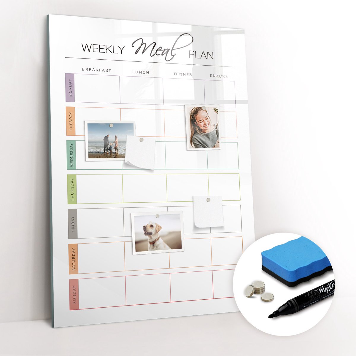 Tulup Whitebord - Wekelijks maaltijdplan Keuken - 70 x 100 cm - Veelkleurig Magneetbord Rechthoekig - Gratis 5 Sterke Magneten + Whiteboard Marker & Wisser - Stylish Memo Board - Magnetisch Memobord - Notitiebord Werkplek
