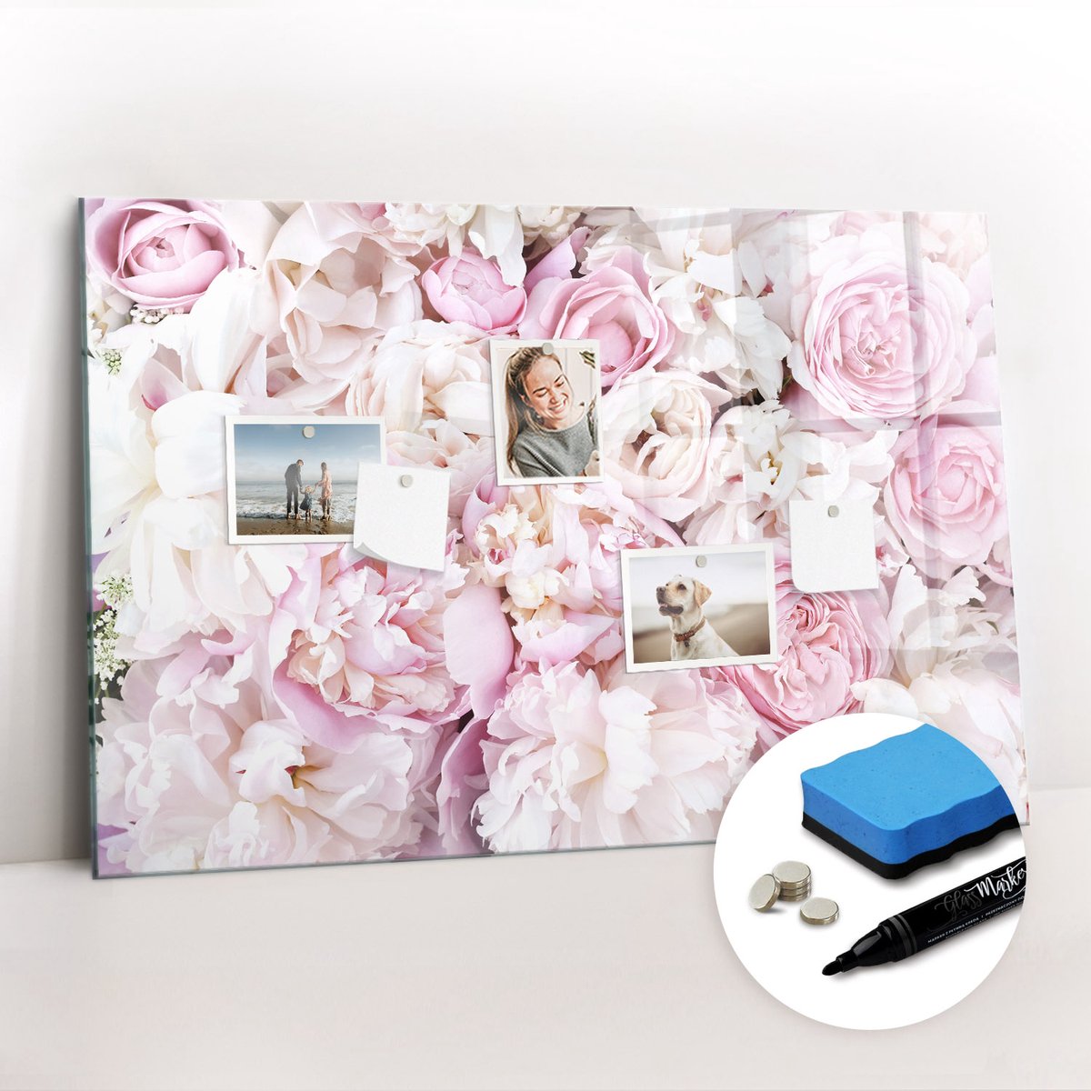 Tulup Whitebord - Sierbloemen - 90 x 60 cm - Wit Magneetbord Muur - Gratis 5 Sterke Magneten + Whiteboard Marker & Wisser - Design Memobord - Magnetisch Memobord - Ideeënbord Thuiswerkplek