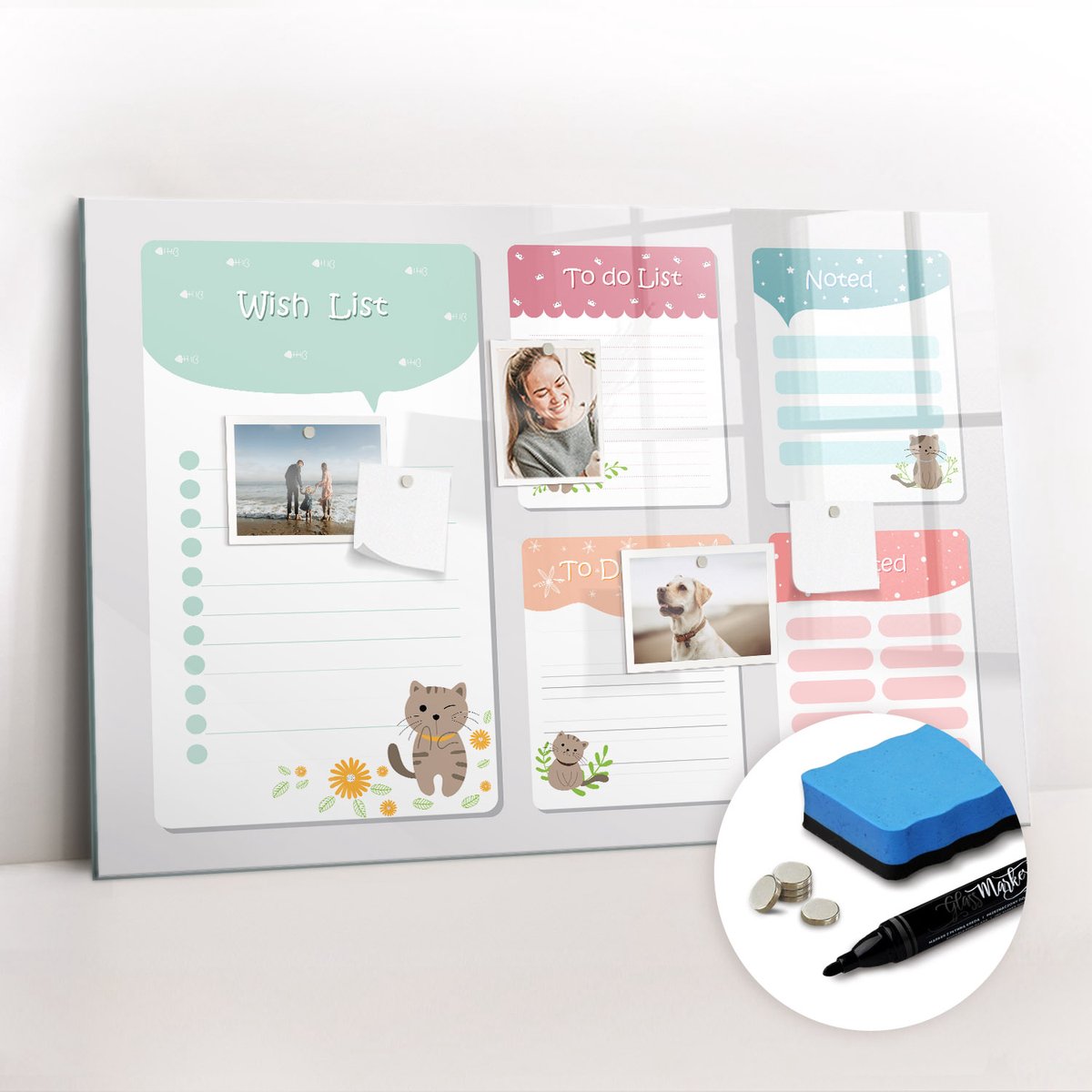 Tulup Whitebord - Wensenlijst - 90 x 60 cm - Veelkleurig Magneetbord Rechthoekig - Gratis 5 Sterke Magneten + Whiteboard Marker & Wisser - Wanddecoratie Kantoor - Memobord Keuken - Ideeënbord Thuiswerkplek