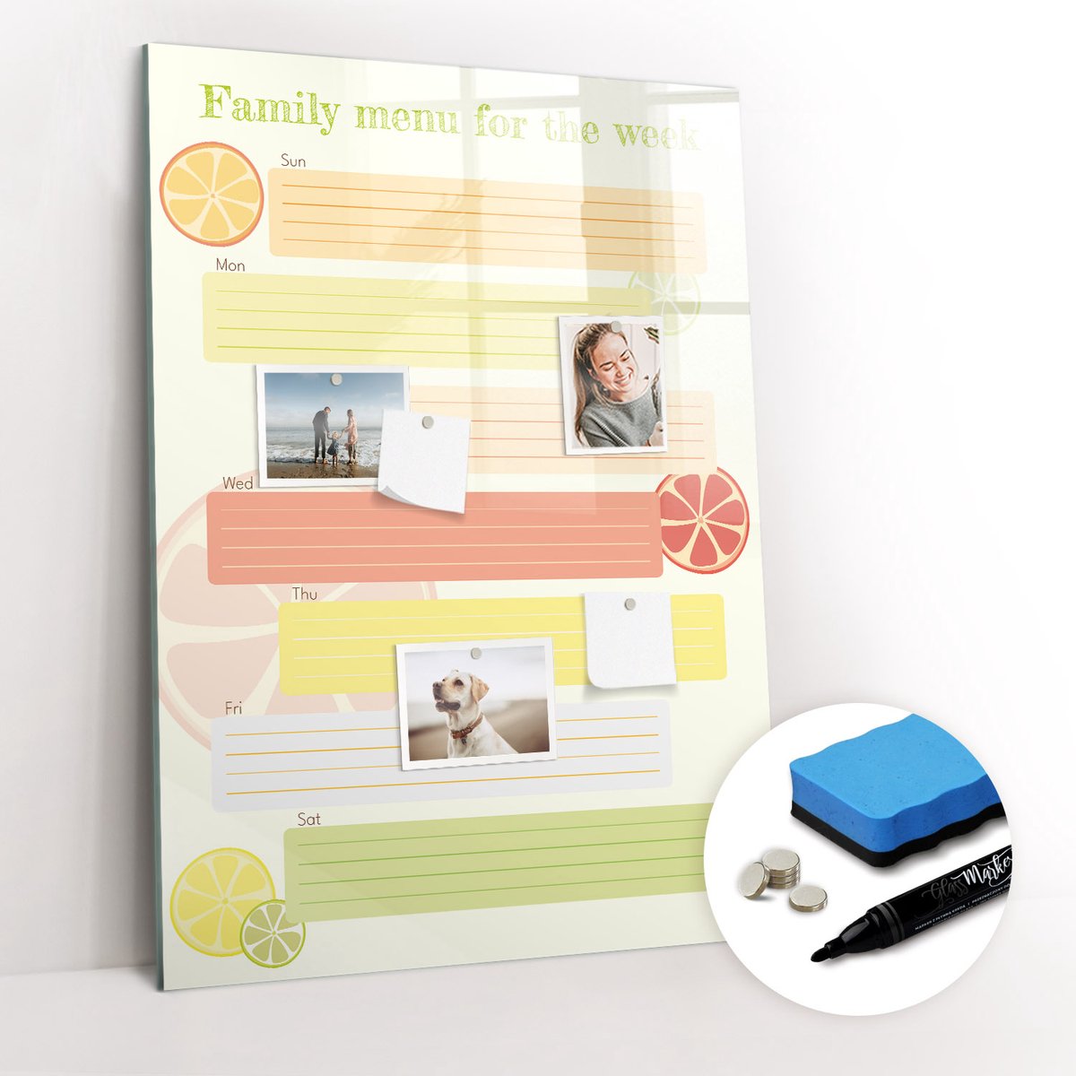 Tulup Whitebord - Menuplanner - 70 x 100 cm - Oranje Magnetic Board - Gratis 5 Sterke Magneten + Whiteboard Marker & Wisser - Design Memobord - Memo Bord - Ideeënbord Thuiswerkplek