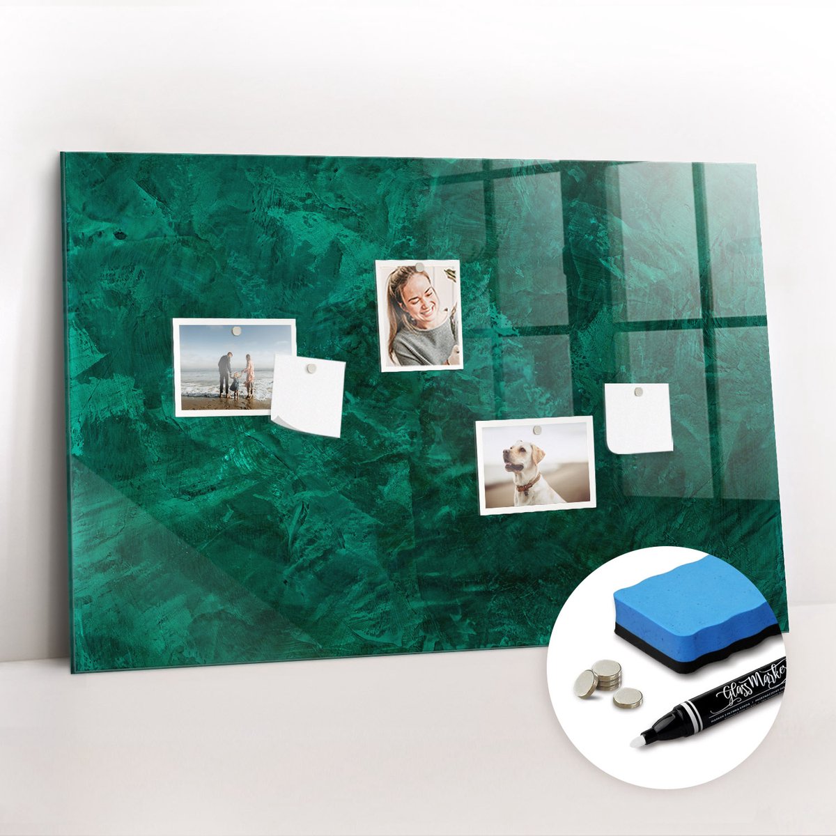Tulup Whitebord - Smaragdgroene muur - 90 x 60 cm - Groente Magnetisch Memobord - Gratis 5 Sterke Magneten + Whiteboard Marker & Wisser - Industrieel Wandbord - Magnet Board - Ideeënbord Thuiswerkplek