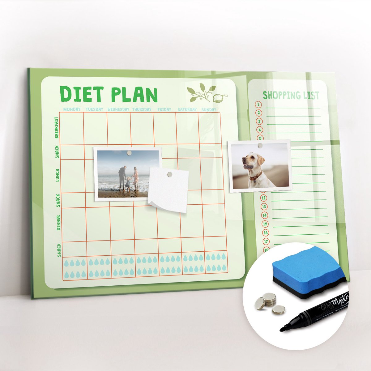 Tulup Whitebord - Weekmenu - 60 x 40 cm - Groente Memo Bord - Gratis 5 Sterke Magneten + Whiteboard Marker & Wisser - Decoratief Magnetisch Bord - Magneetbord Rechthoekig - Productiviteit Tools