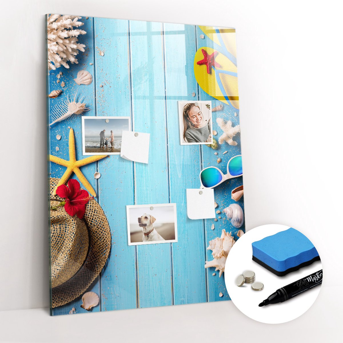 Tulup Whitebord - Strandset - 70 x 100 cm - Blauw Magnetisch Memobord - Gratis 5 Sterke Magneten + Whiteboard Marker & Wisser - Interieur Accessoires Kantoor - Foto Magneetbord - Productiviteit Tools