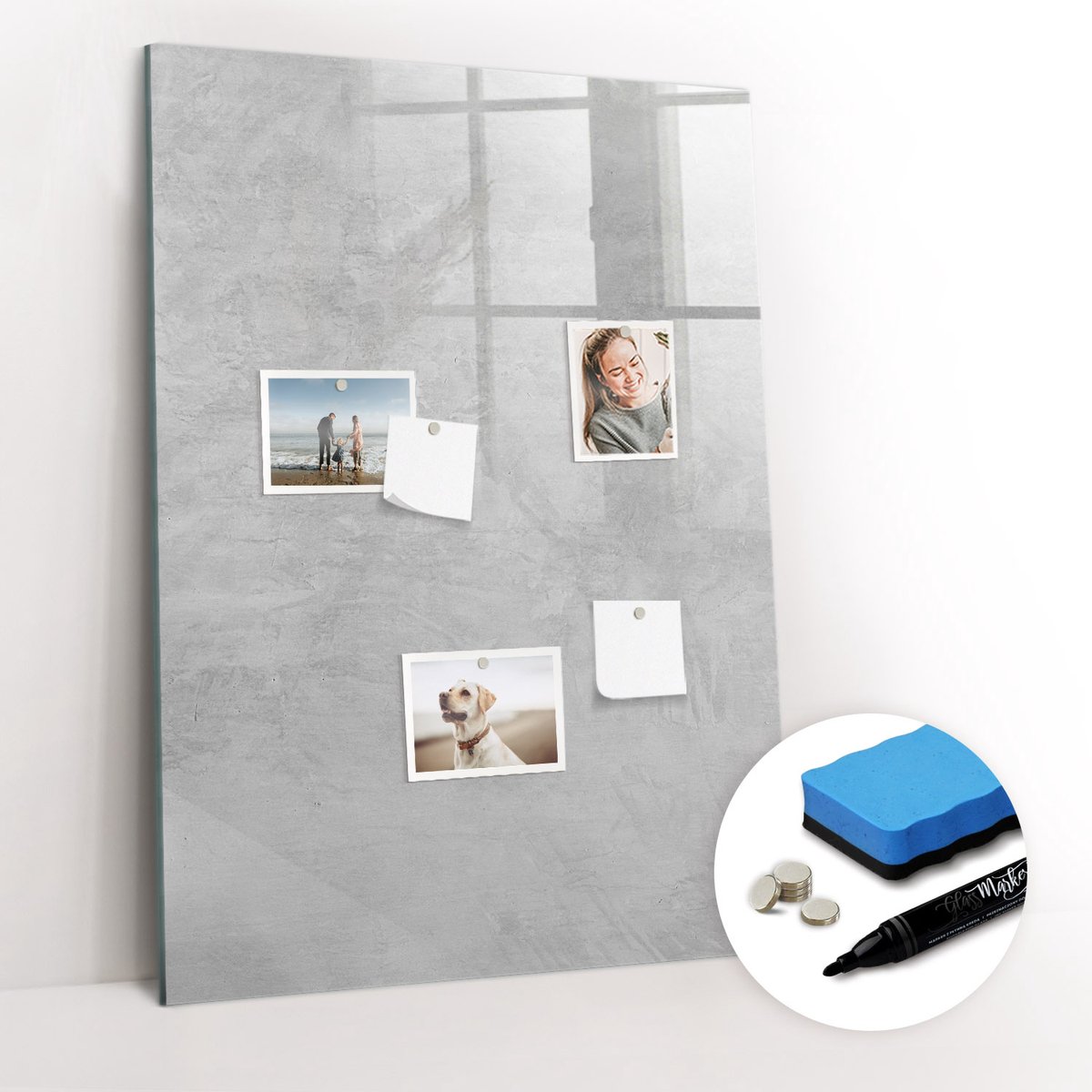 Tulup Whitebord - Licht ruw beton - 70 x 100 cm - Grijs Magnetic Board - Gratis 5 Sterke Magneten + Whiteboard Marker & Wisser - Organizer Muur - Memo Bord - Notitiebord Werkplek