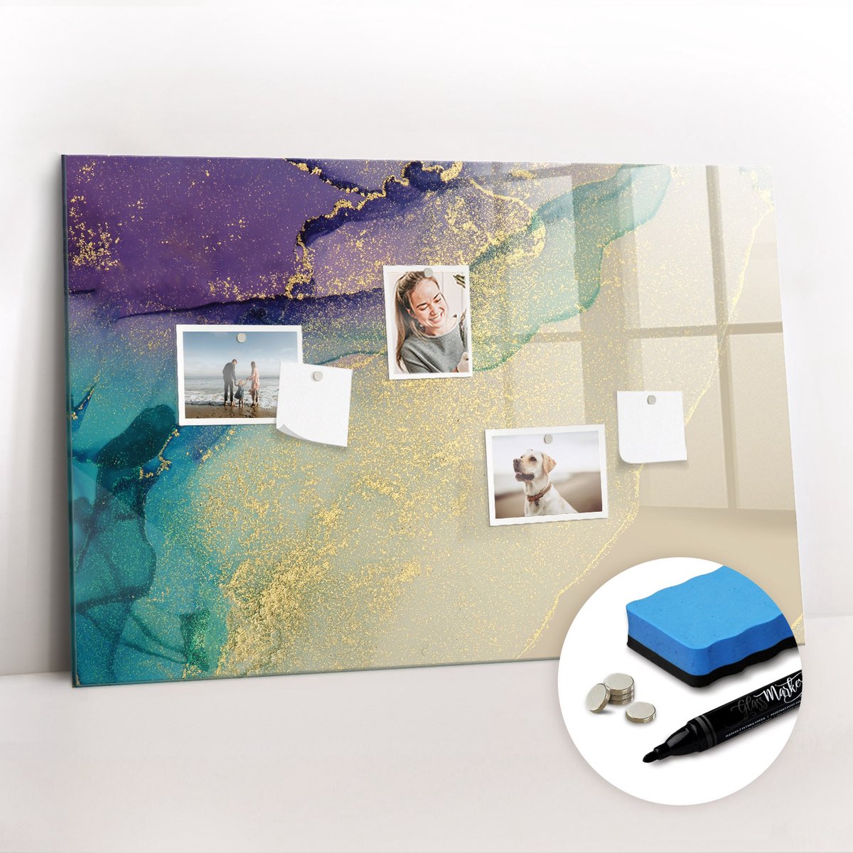 Tulup Whitebord - Elegante abstractie - 90 x 60 cm - Veelkleurig Magnetisch Bord - Gratis 5 Sterke Magneten + Whiteboard Marker & Wisser - Moderne Wanddecoratie - Foto Magneetbord - Planning Muur
