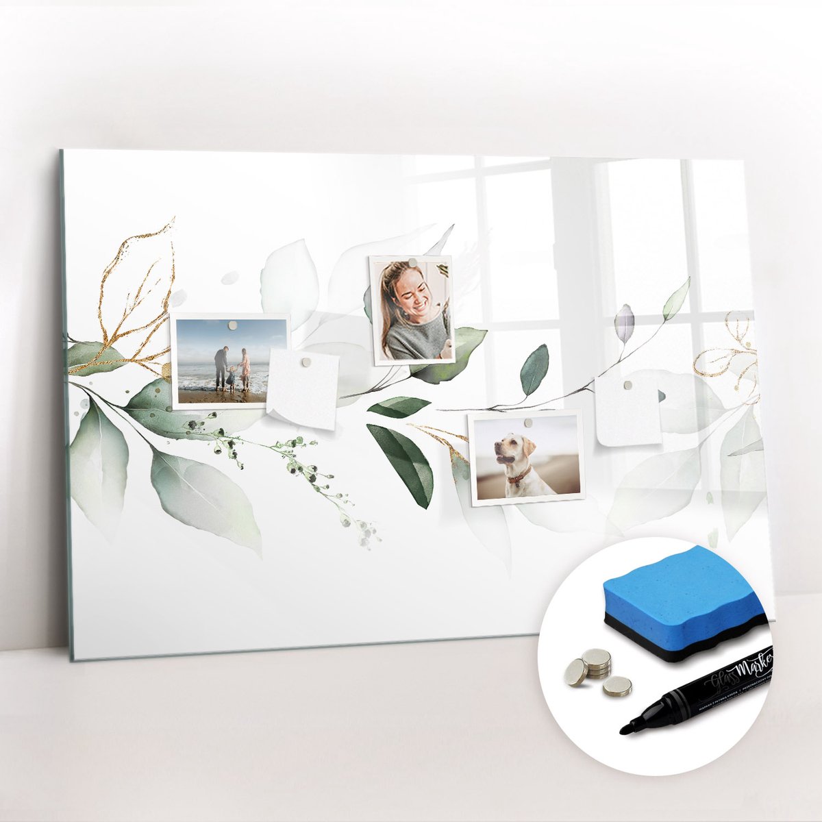 Tulup Whitebord - Moderne abstracte bladeren - 90 x 60 cm - Groente Magnetisch Bord Kind - Gratis 5 Sterke Magneten + Whiteboard Marker & Wisser - Industrieel Wandbord - Memo Bord - Inspiratiebord Kantoor