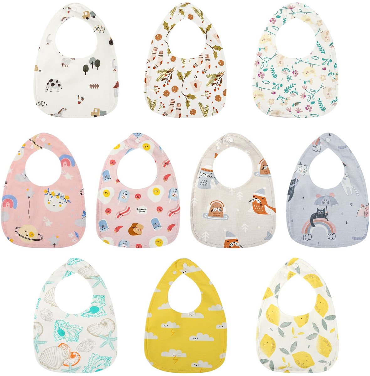 Omgoods - 10 Stuks Waterdichte Baby Slabbetjes van Katoen