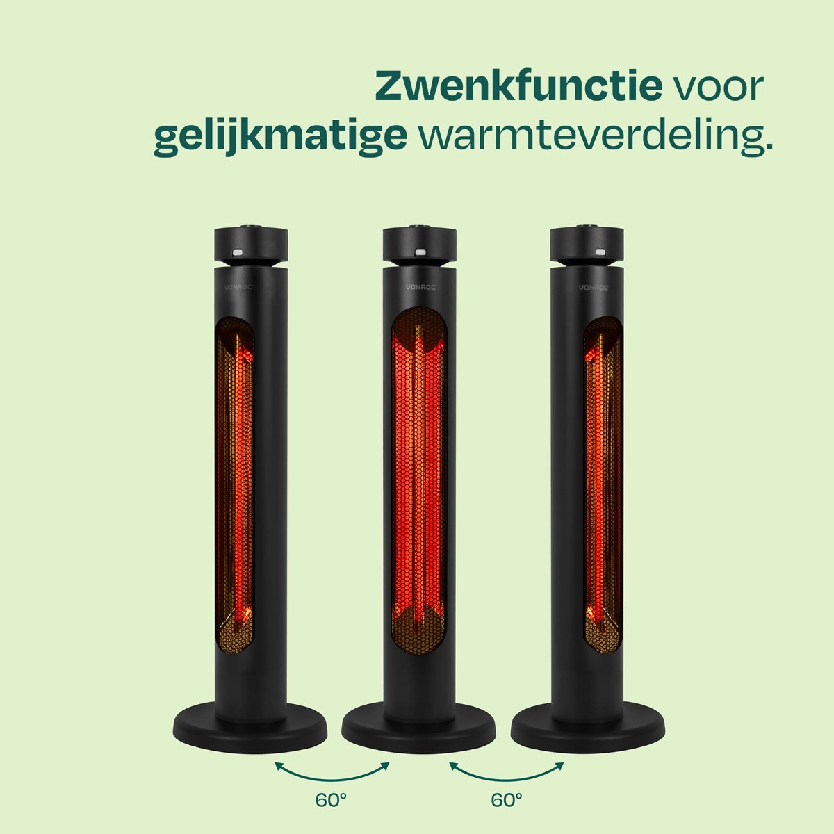 VONROC Staande Terrasverwarmer Panarea 2000W – Patio heater - Golden Carbon infrarood verwarmingselement – zwenkfunctie - Incl. afstandsbediening – foto 4
