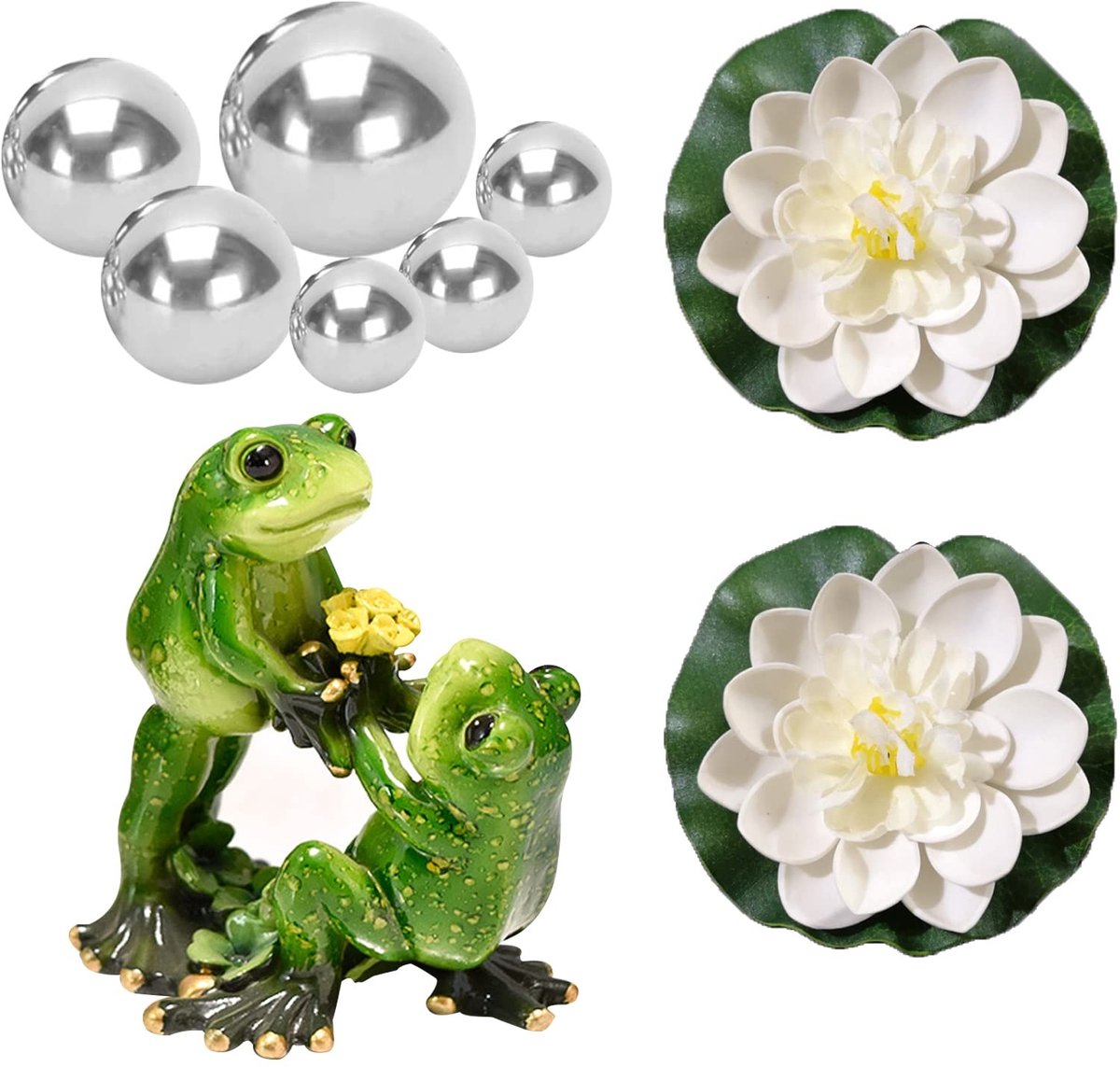 Omgoods - Tuinfontein Decoratie Set met Kikker en Drijvende Ballen