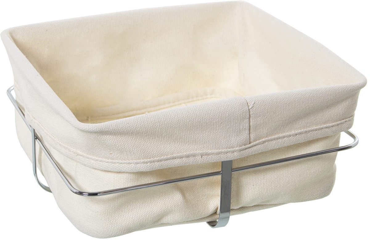 Omgoods - Vierkante Broodmand van Metaal en Stof 22 x 22 x 10 cm