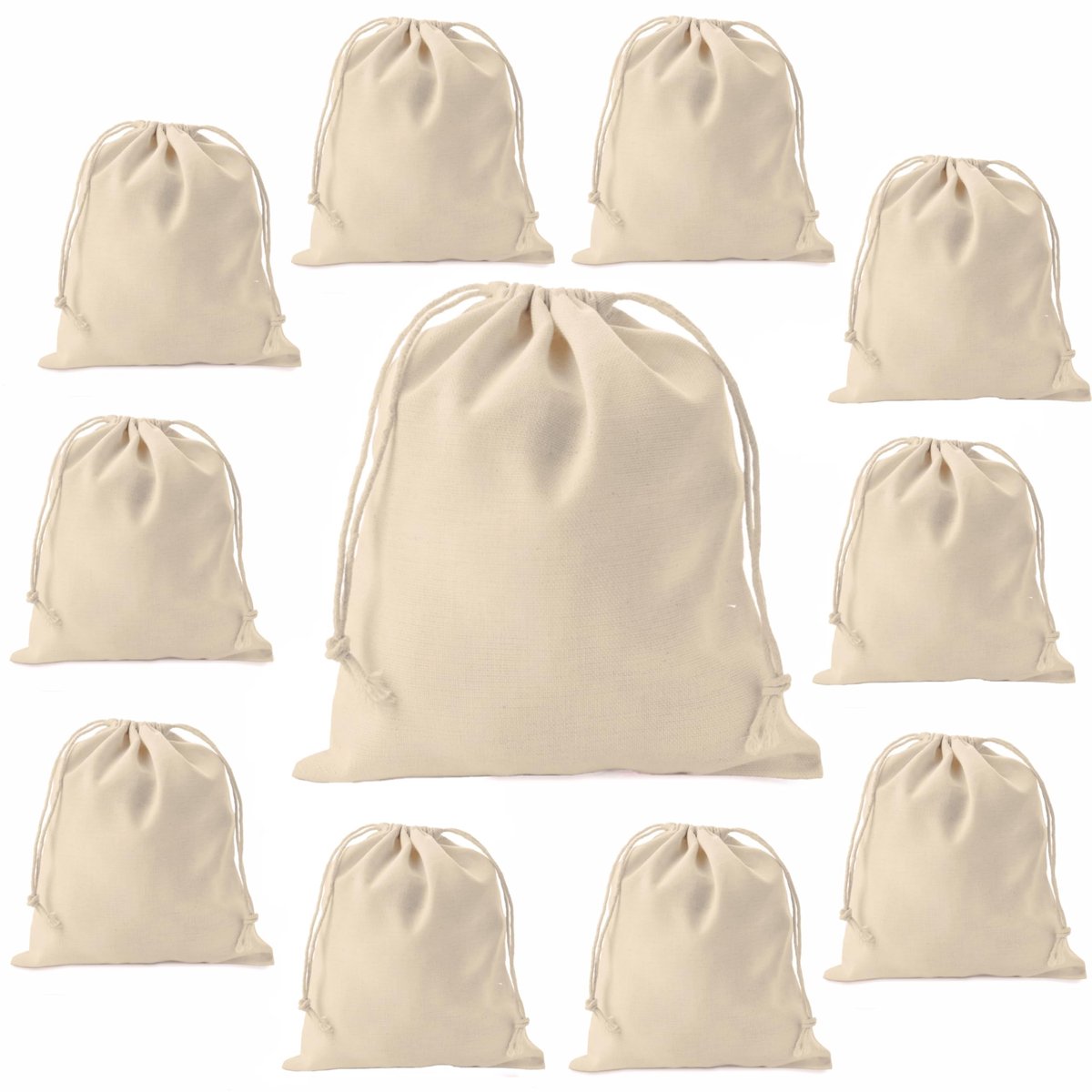 Omgoods - Set van 10 Duurzame Katoenen Tassen met Trekkoord 25 x 30 cm