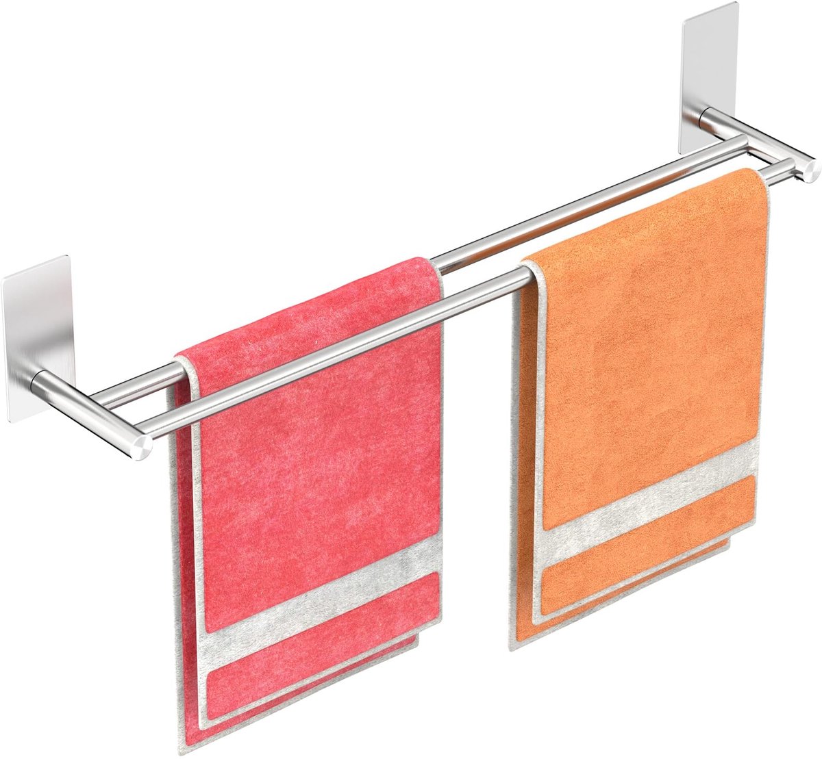 Omgoods - Zelfklevende Dubbele Handdoekhouder RVS 304 Geborsteld 44.5 cm