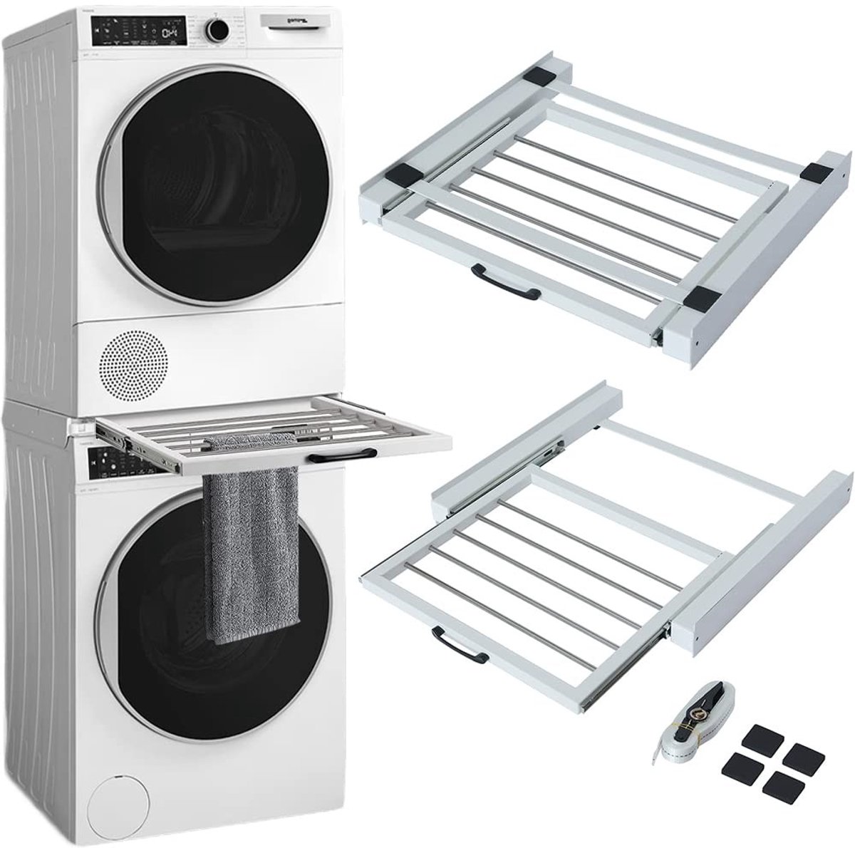 Omgoods - Universele Wasmachine en Droger Aansluitset met Verwijderbare Wasrek
