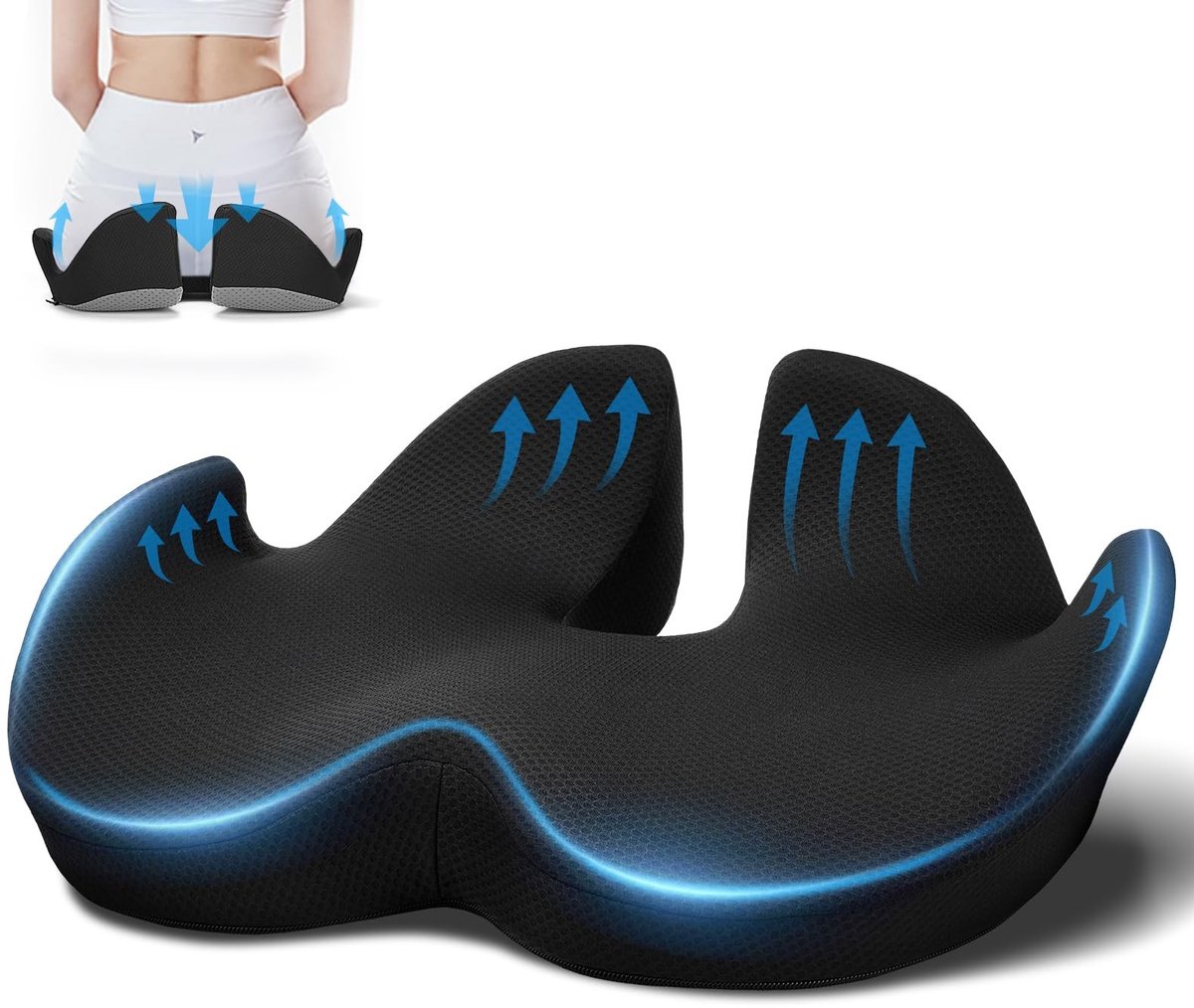 Omgoods - Ergonomisch Memory Foam Zitkussen - Comfortabel Voor Kantoor en Reis
