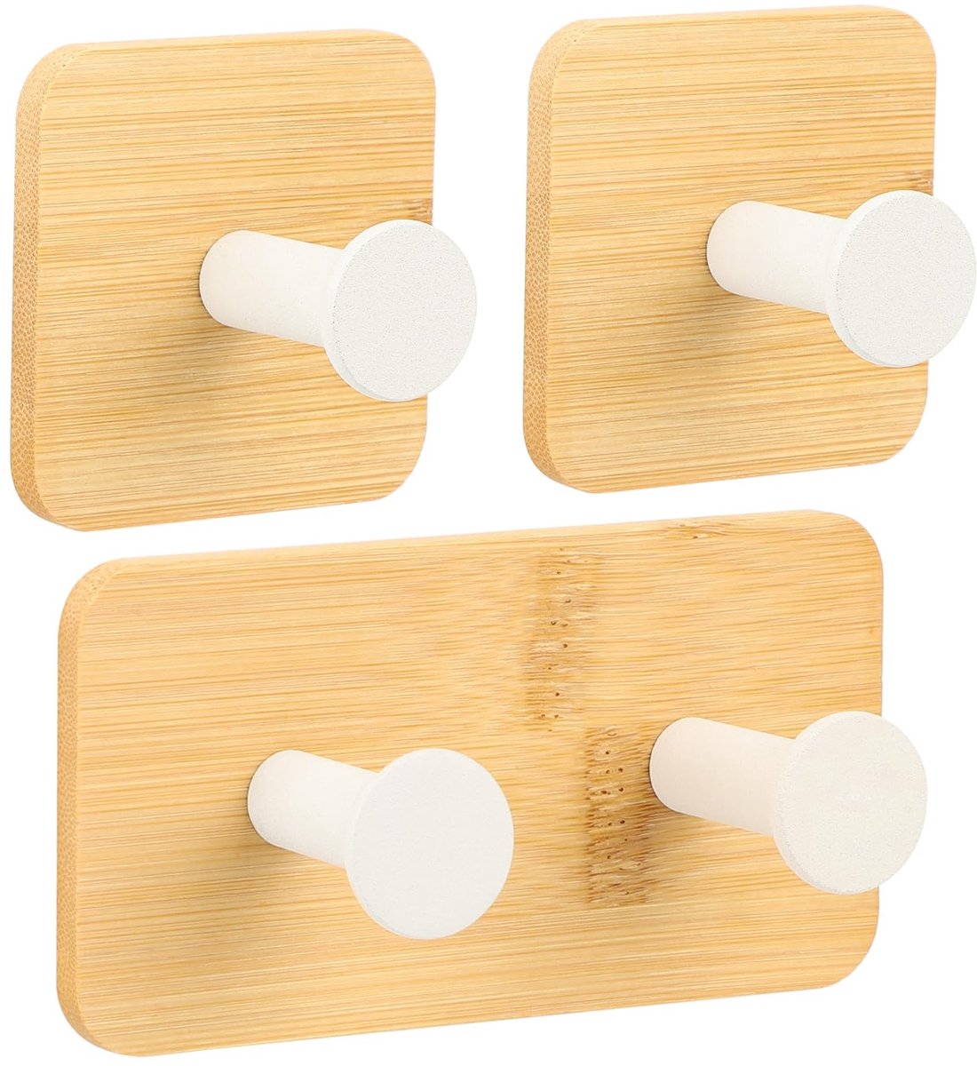 Omgoods - Zelfklevende Bamboe Wandhaken Wit - Set van 3
