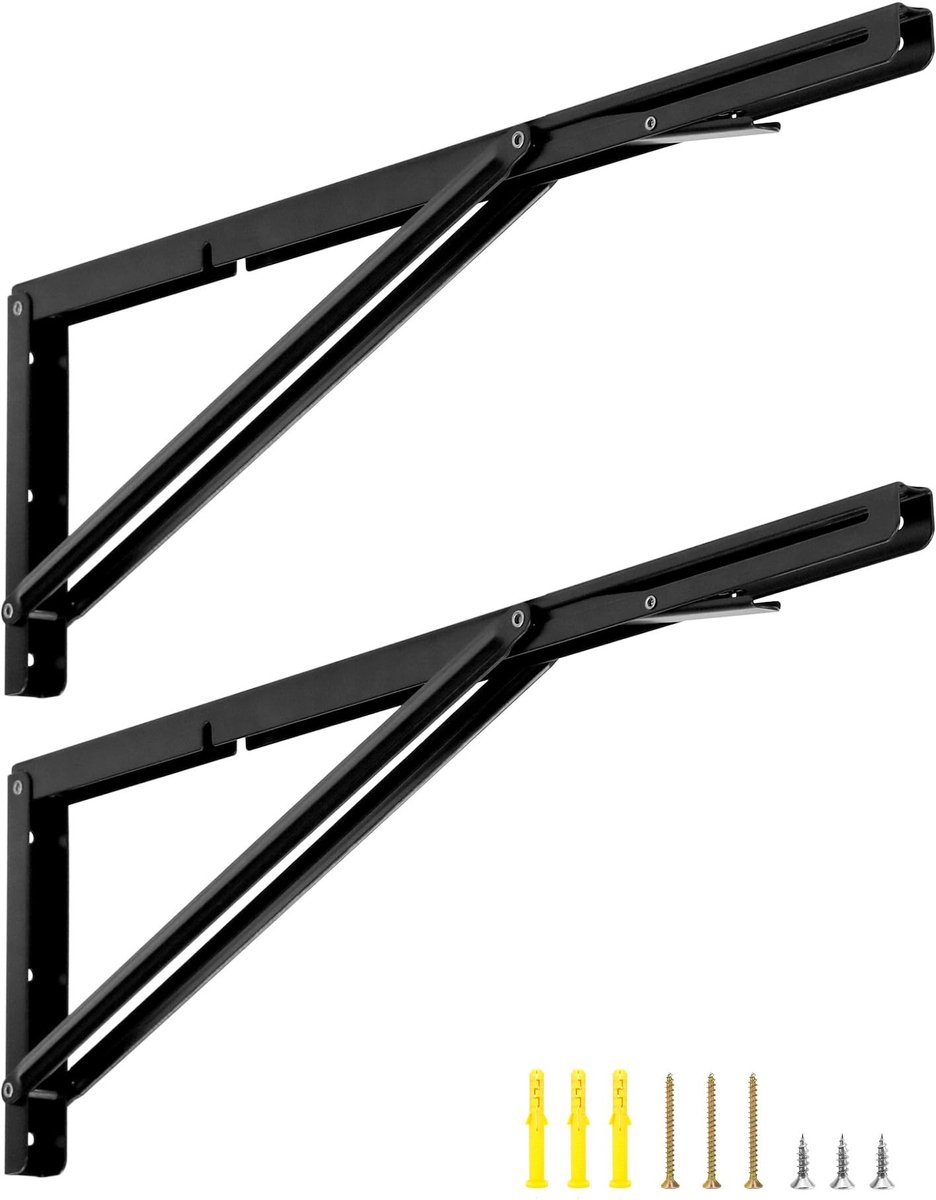 Omgoods - 2 Stuks 600 mm Heavy-Duty Inklapbare Beugel - Ruimtebesparend voor Doe-Het-Zelf Werkbank