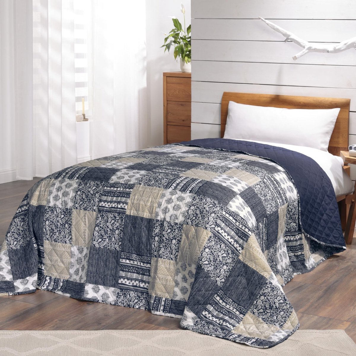 Omgoods - Vintage Patchwork Sprei Mellow Blue voor Tweepersoonsbed