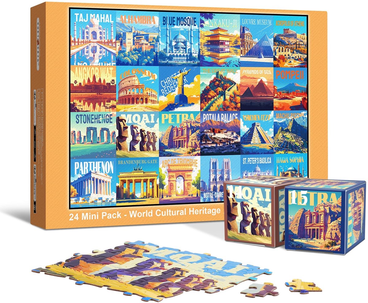 Omgoods - 24 Mini Puzzels Adventskalender met 1000 Stukjes