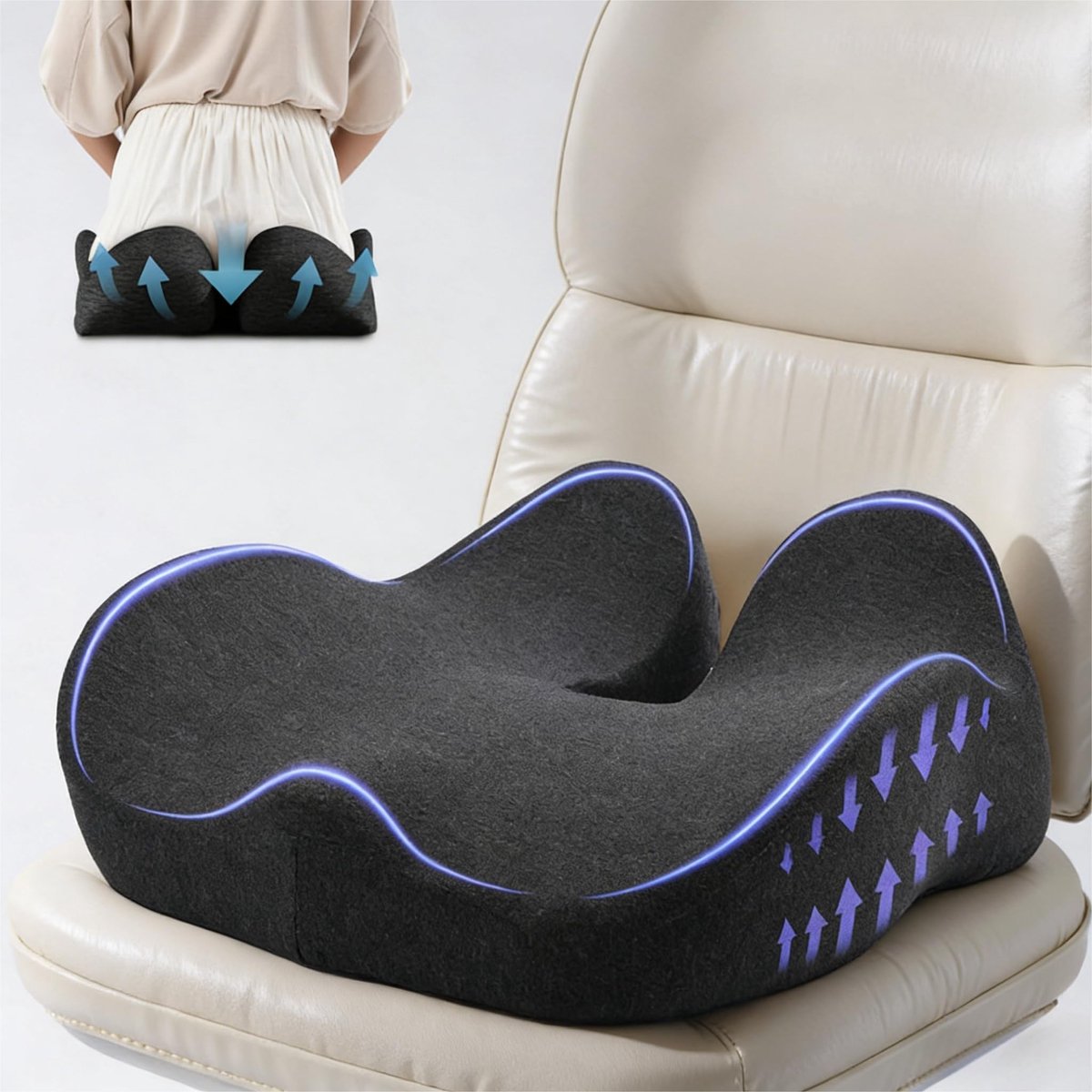 Omgoods - Ergonomisch Memory Foam Zitkussen voor Kantoorstoel en Auto - Zwart