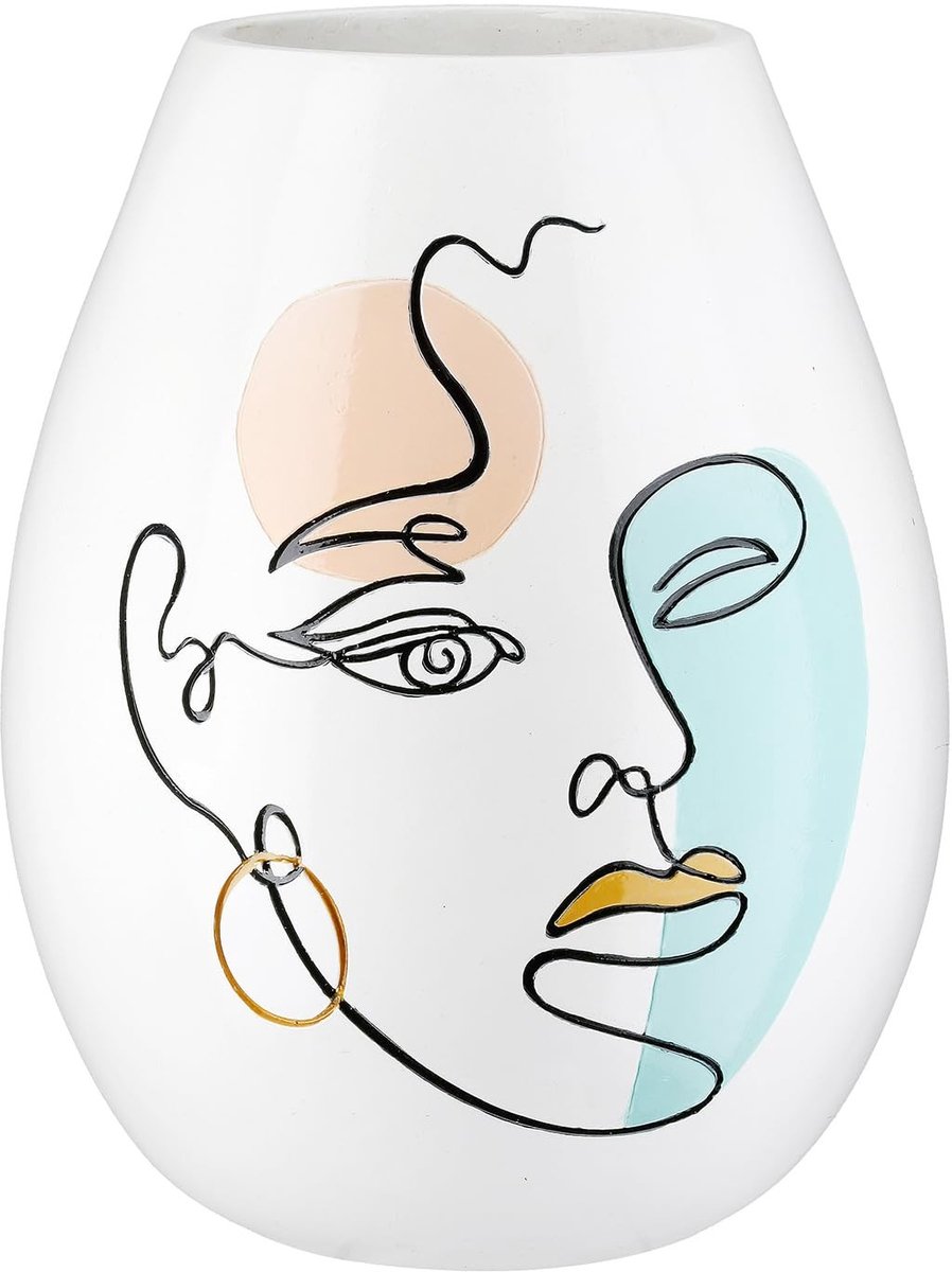 Omgoods - Unieke Witte Resinvase met Gezichtsmotief